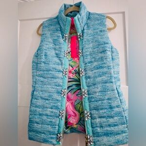 Lilly Pulitzer Turquoise Blue Sleeveless Jacket with Floral Accents